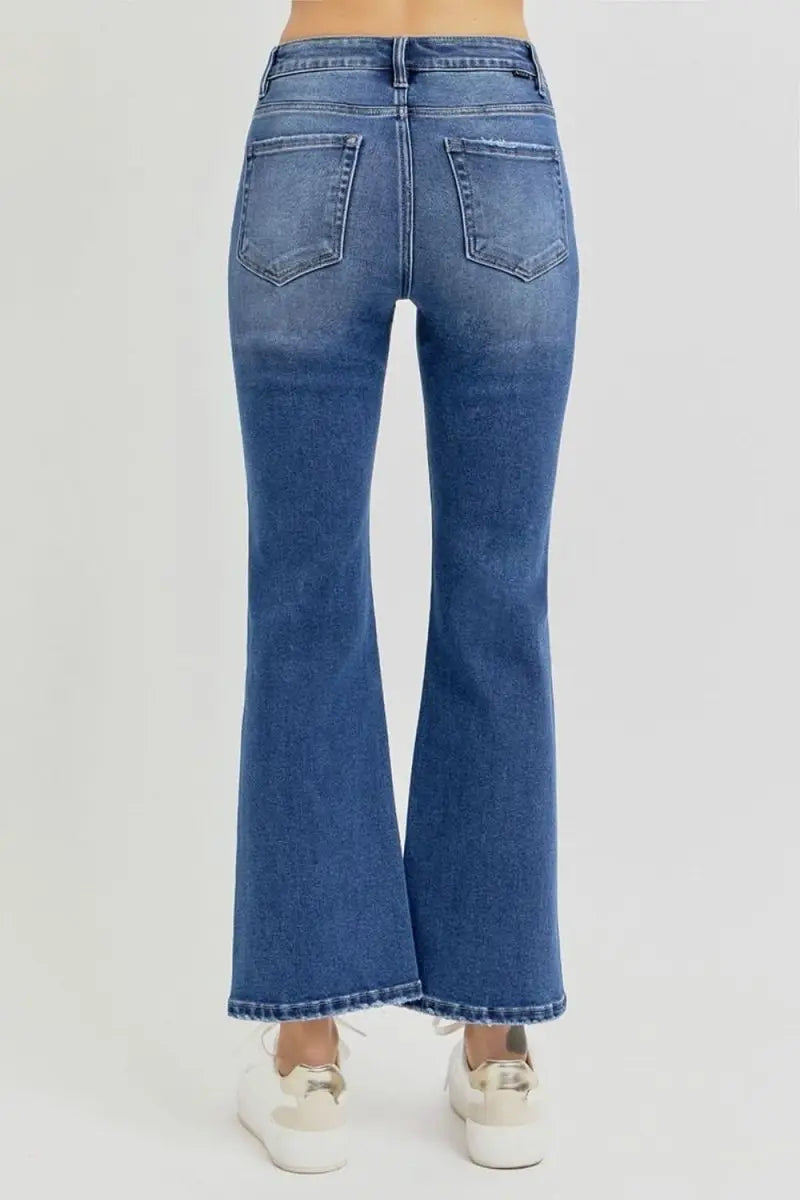 RISEN Full Size Distressed High Rise Crop Flare Jeans - Sleekdenim.com