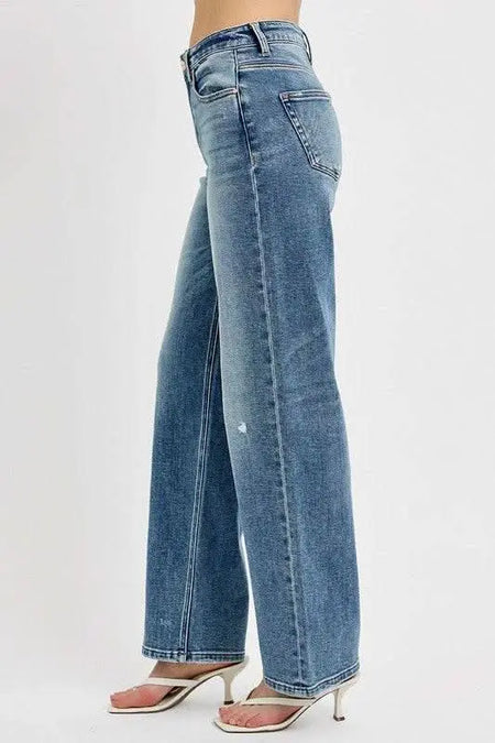 RISEN Full Size Distressed Wide Leg Jeans Plus Size - Sleekdenim.com