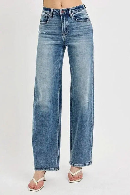 RISEN Full Size Distressed Wide Leg Jeans Plus Size - Sleekdenim.com