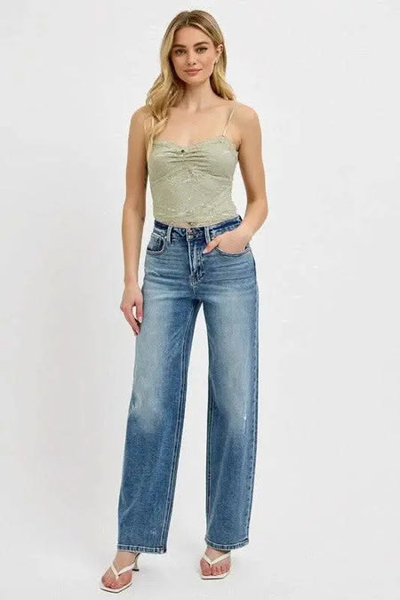 RISEN Full Size Distressed Wide Leg Jeans Plus Size - Sleekdenim.com