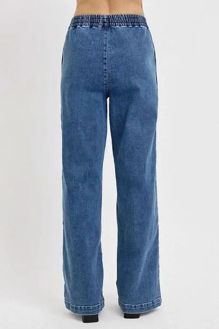 RISEN Full Size Elastic Waist Wide Leg Jeans Plus Size - Sleekdenim.com