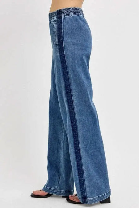 RISEN Full Size Elastic Waist Wide Leg Jeans Plus Size - Sleekdenim.com