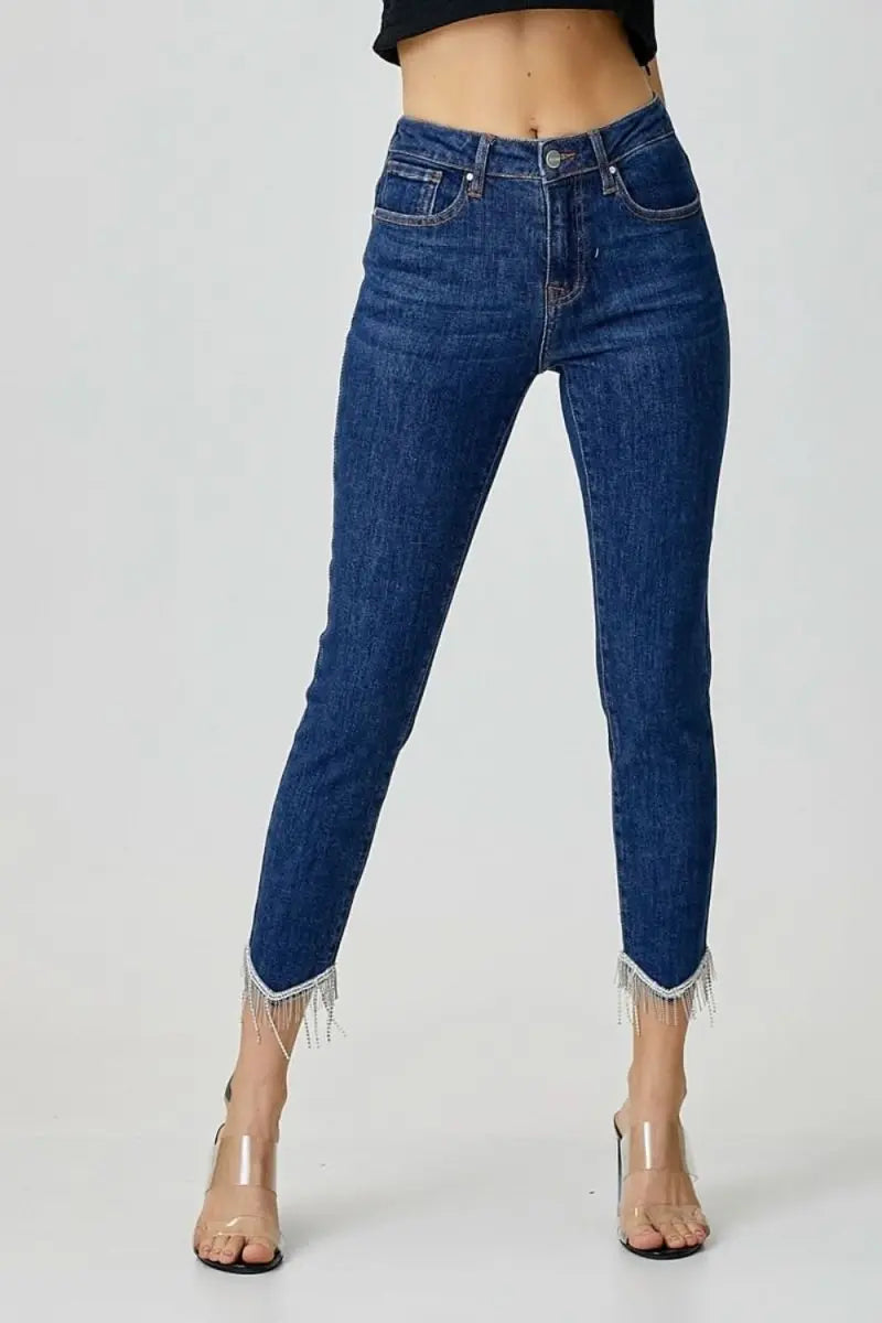 RISEN Full Size Embellished Mid Rise Crop Skinny Jeans - Sleekdenim.com