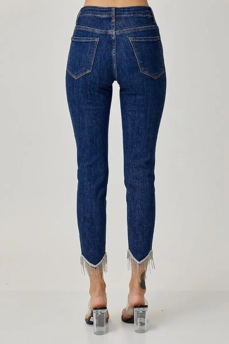 RISEN Full Size Embellished Mid Rise Crop Skinny Jeans - Sleekdenim.com