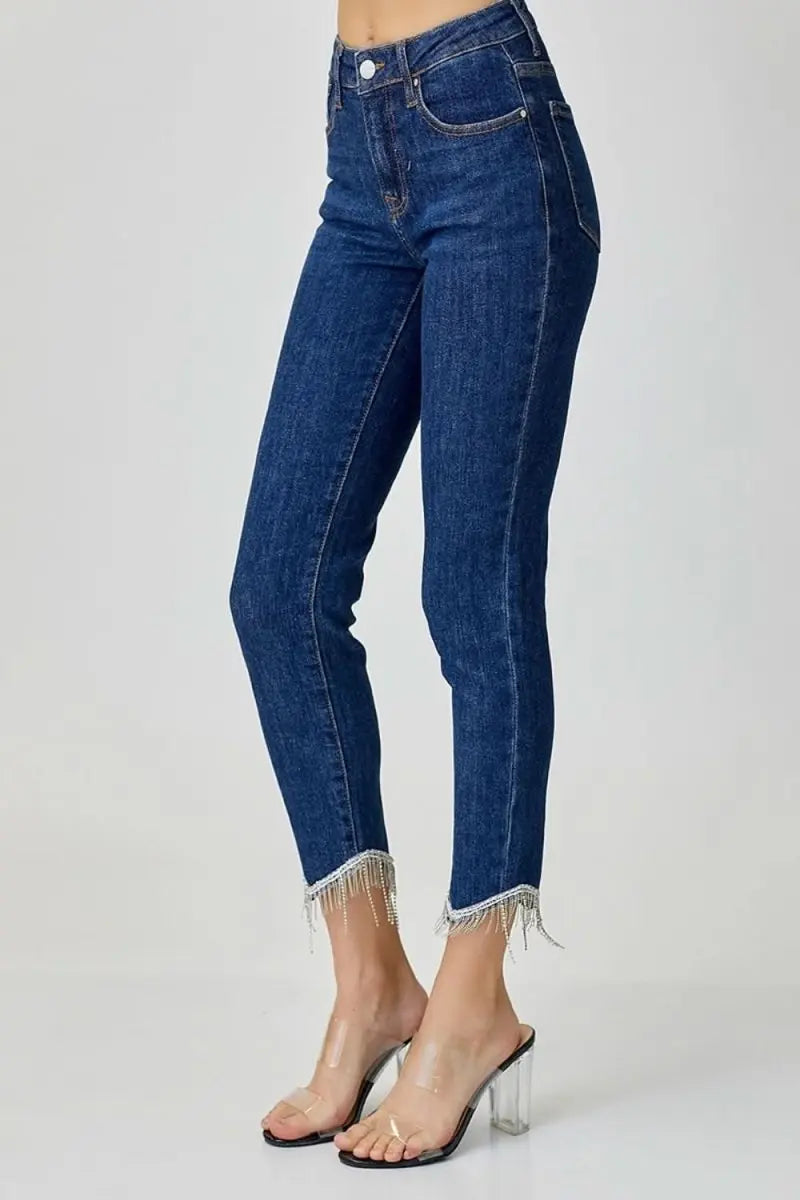 RISEN Full Size Embellished Mid Rise Crop Skinny Jeans - Sleekdenim.com