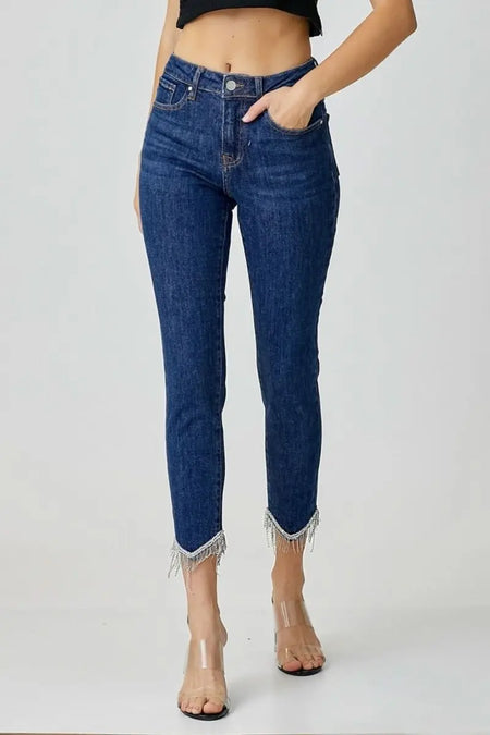 RISEN Full Size Embellished Mid Rise Crop Skinny Jeans - Sleekdenim.com