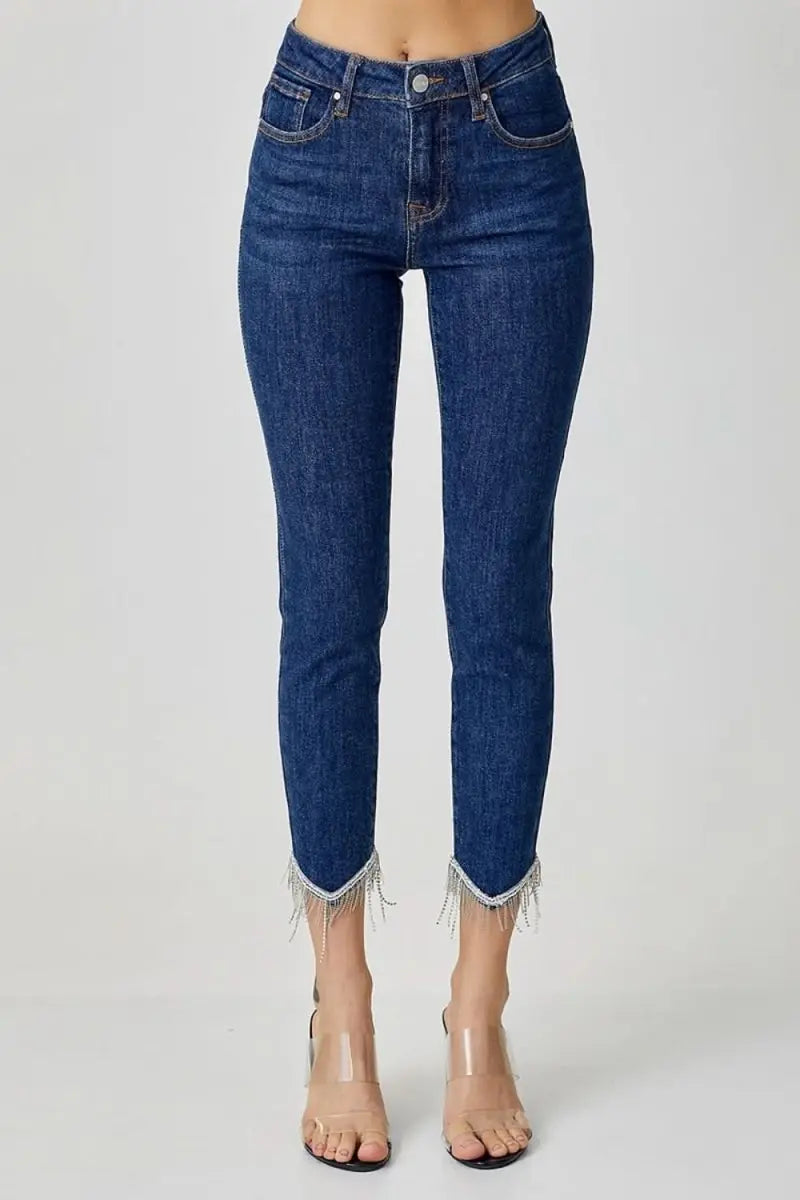 RISEN Full Size Embellished Mid Rise Crop Skinny Jeans - Sleekdenim.com