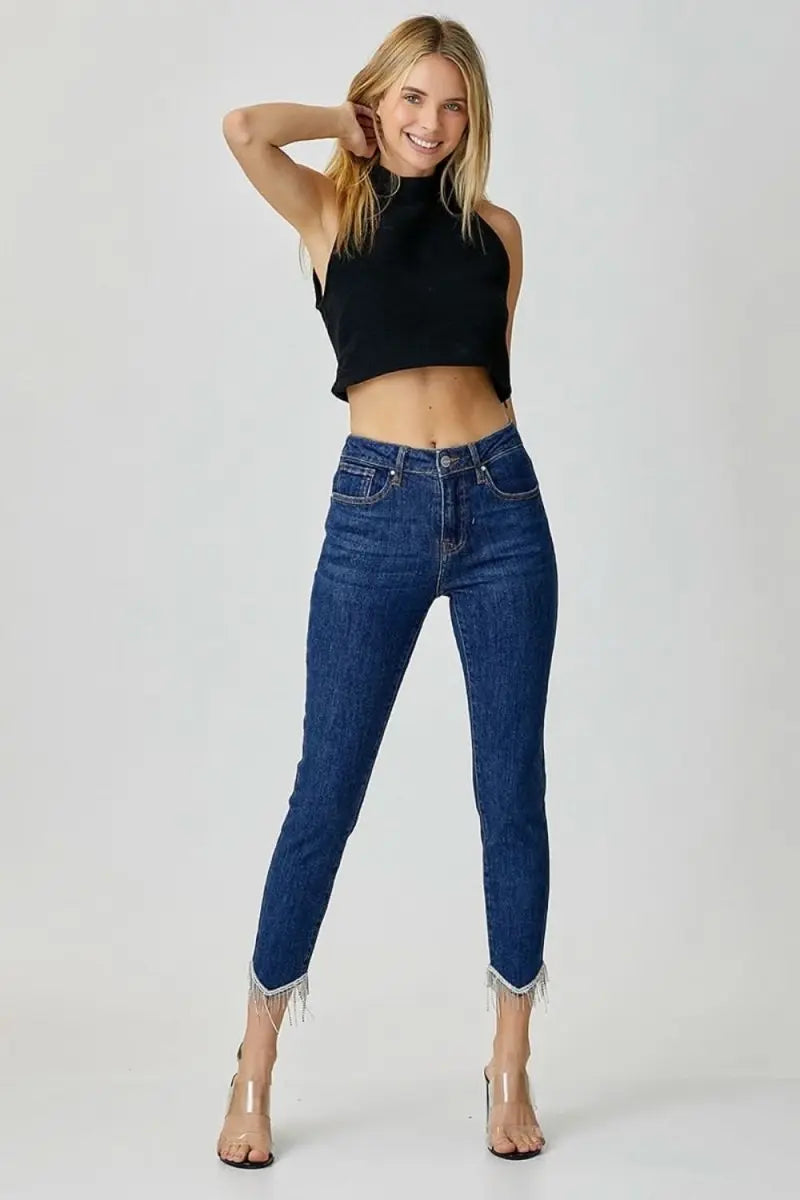 RISEN Full Size Embellished Mid Rise Crop Skinny Jeans - Sleekdenim.com