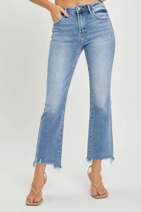 RISEN Full Size Frayed Hem Cropped Straight Jeans - Sleekdenim.com