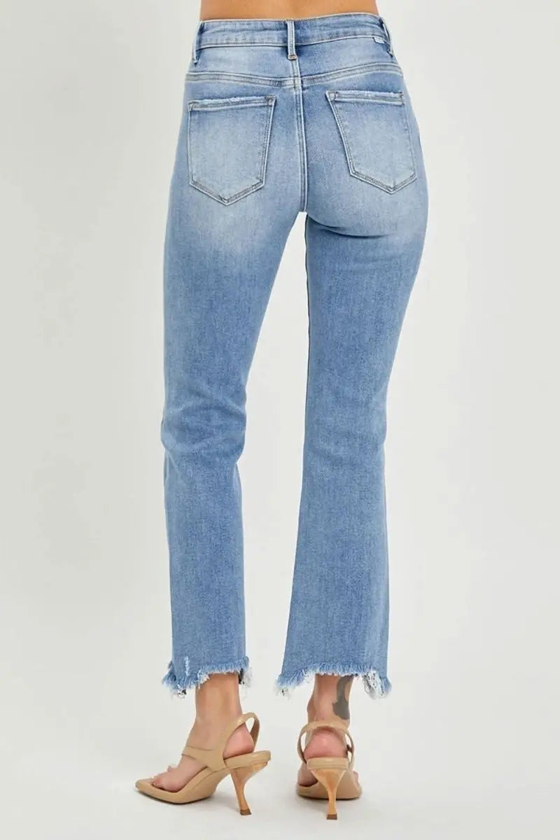 RISEN Full Size Frayed Hem Cropped Straight Jeans - Sleekdenim.com