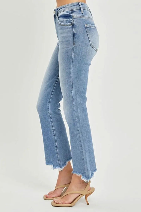 RISEN Full Size Frayed Hem Cropped Straight Jeans - Sleekdenim.com