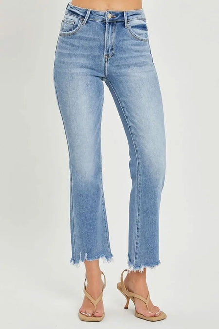 RISEN Full Size Frayed Hem Cropped Straight Jeans - Sleekdenim.com