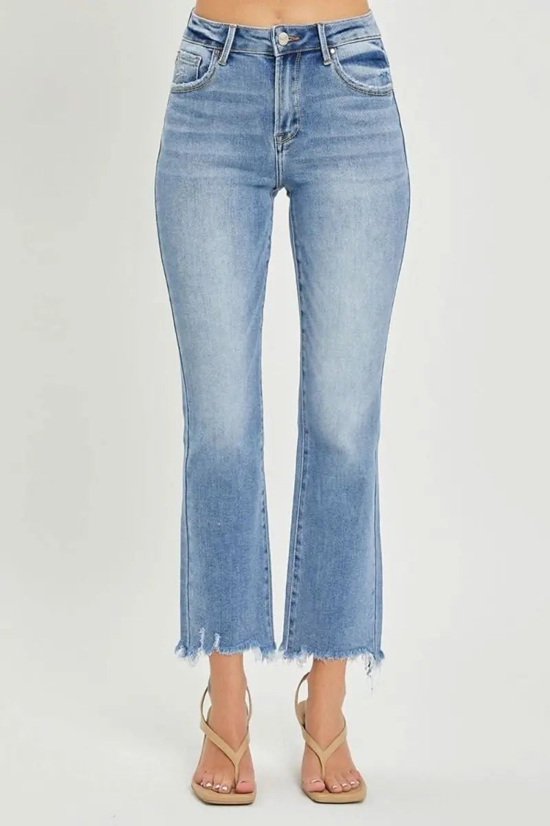 RISEN Full Size Frayed Hem Cropped Straight Jeans - Sleekdenim.com