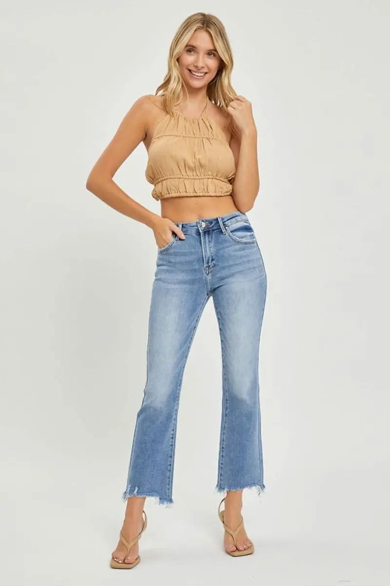 RISEN Full Size Frayed Hem Cropped Straight Jeans - Sleekdenim.com