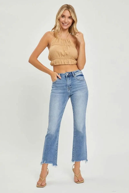 RISEN Full Size Frayed Hem Cropped Straight Jeans - Sleekdenim.com