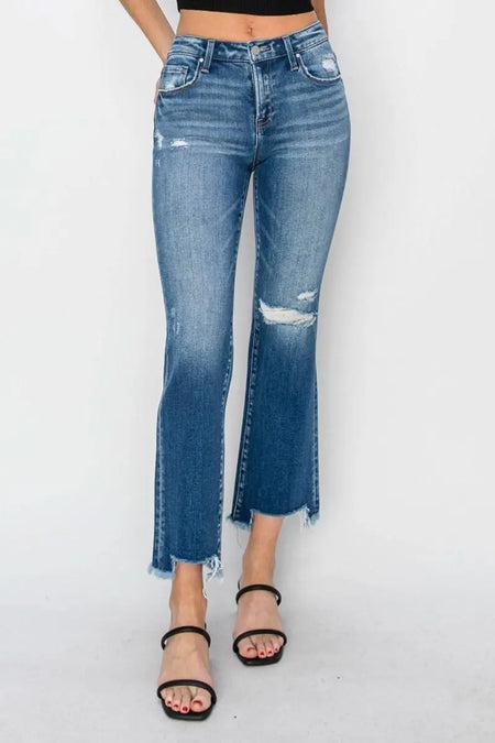 RISEN Full Size Frayed Step Hem Ankle Straight Jeans - Sleekdenim.com