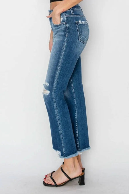 RISEN Full Size Frayed Step Hem Ankle Straight Jeans - Sleekdenim.com