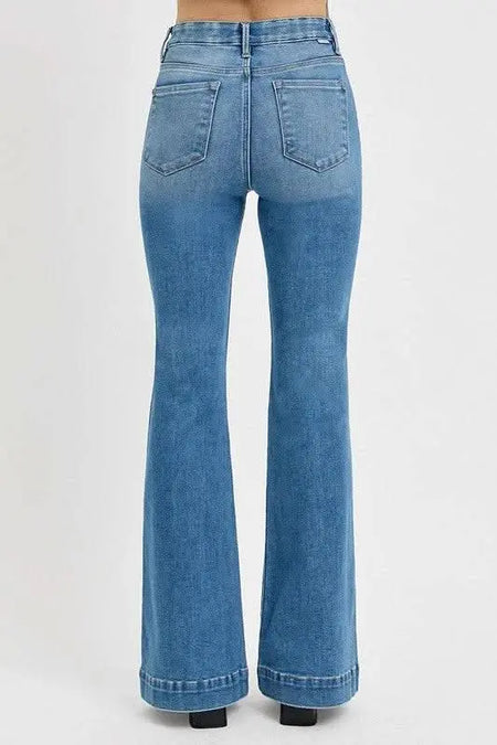 RISEN Full Size Front Patch Pocket Flare Jeans Plus Size - Sleekdenim.com