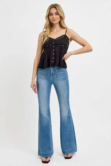 RISEN Full Size Front Patch Pocket Flare Jeans Plus Size - Sleekdenim.com