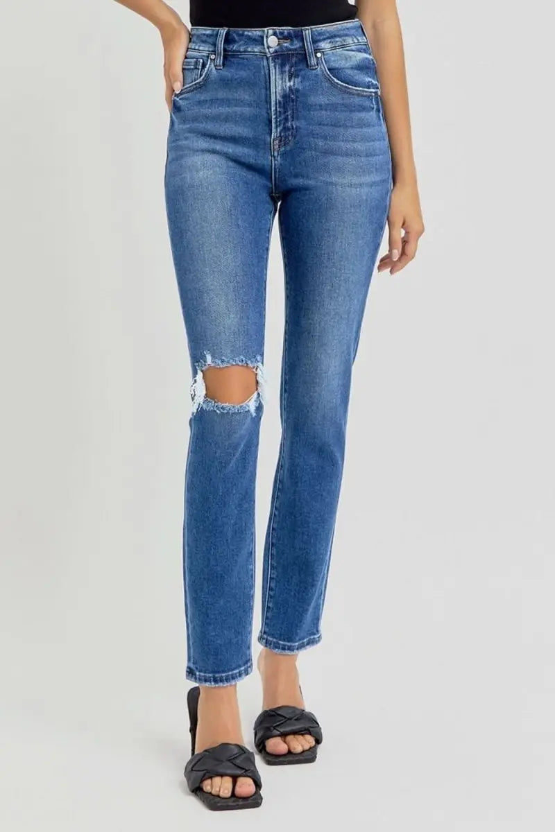 RISEN Full Size High Rise Ankle Skinny Knee Distressed Jeans - Sleekdenim.com