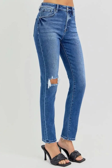 RISEN Full Size High Rise Ankle Skinny Knee Distressed Jeans - Sleekdenim.com