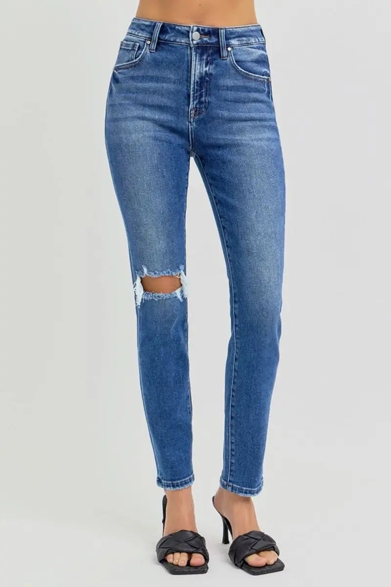 RISEN Full Size High Rise Ankle Skinny Knee Distressed Jeans - Sleekdenim.com