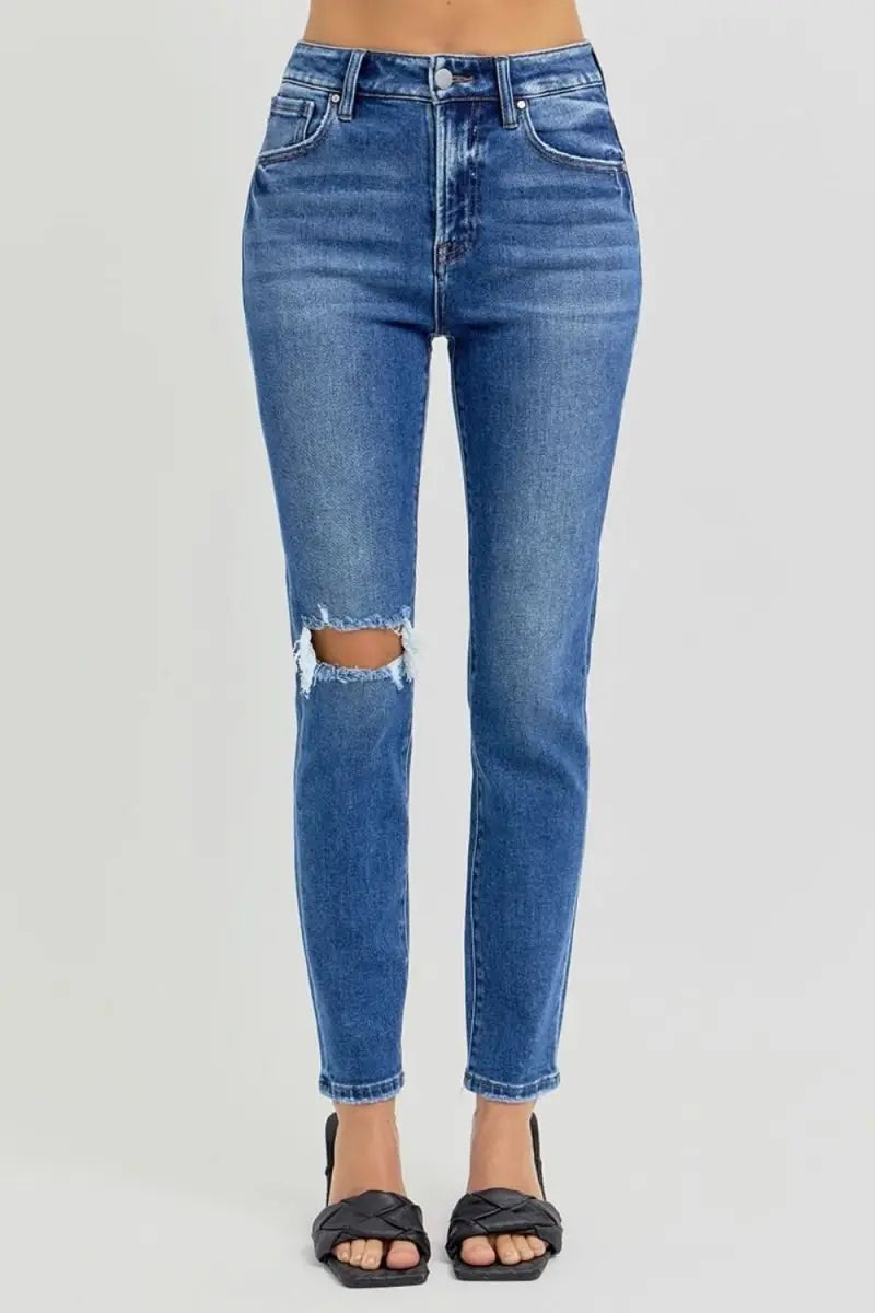 RISEN Full Size High Rise Ankle Skinny Knee Distressed Jeans - Sleekdenim.com