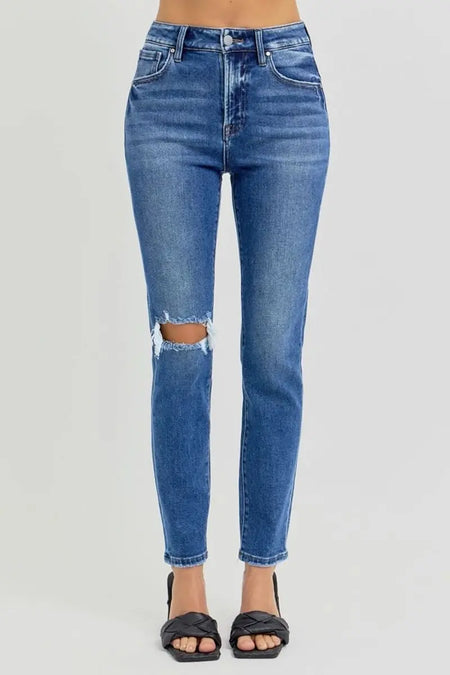 RISEN Full Size High Rise Ankle Skinny Knee Distressed Jeans - Sleekdenim.com