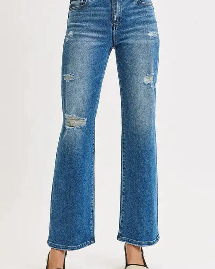 RISEN Full Size High Rise Ankle Straight Front Body Distressed Jeans Plus Size - Sleekdenim.com