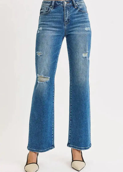 RISEN Full Size High Rise Ankle Straight Front Body Distressed Jeans Plus Size - Sleekdenim.com