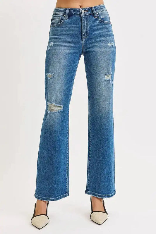 RISEN Full Size High Rise Ankle Straight Front Body Distressed Jeans Plus Size - Sleekdenim.com