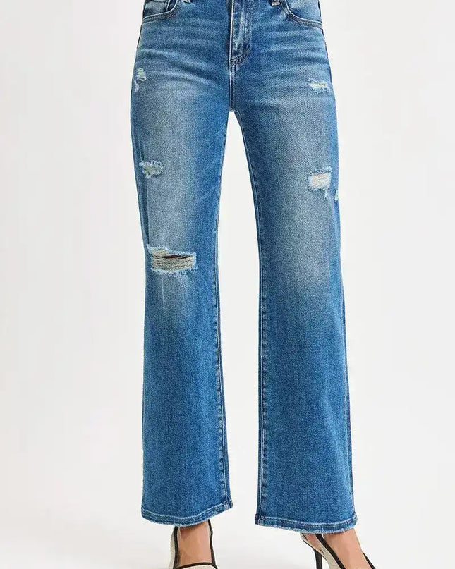 RISEN Full Size High Rise Ankle Straight Front Body Distressed Jeans Plus Size - Sleekdenim.com