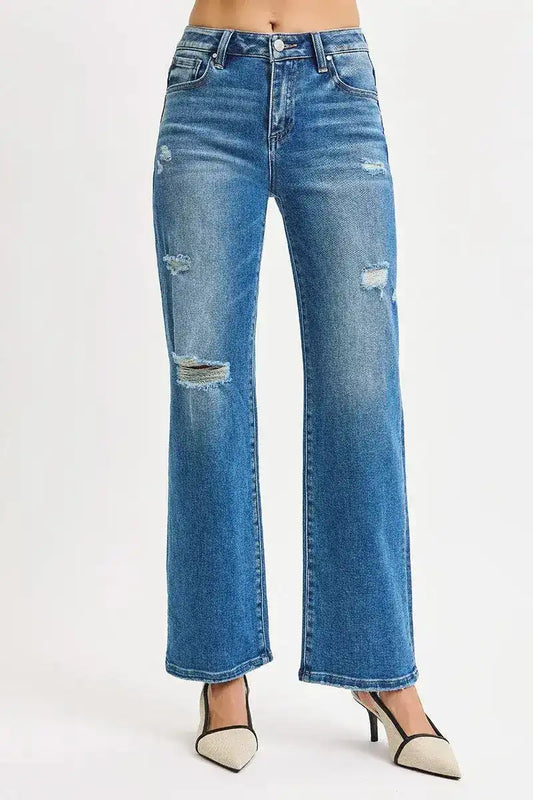 RISEN Full Size High Rise Ankle Straight Front Body Distressed Jeans Plus Size - Sleekdenim.com