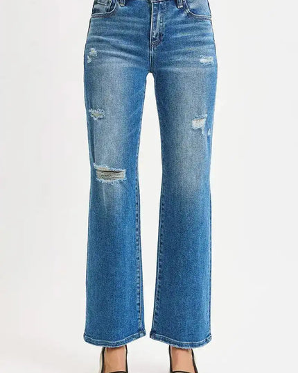 RISEN Full Size High Rise Ankle Straight Front Body Distressed Jeans Plus Size - Sleekdenim.com