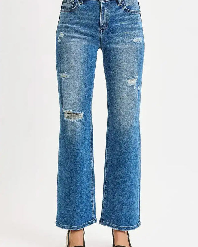 RISEN Full Size High Rise Ankle Straight Front Body Distressed Jeans Plus Size - Sleekdenim.com