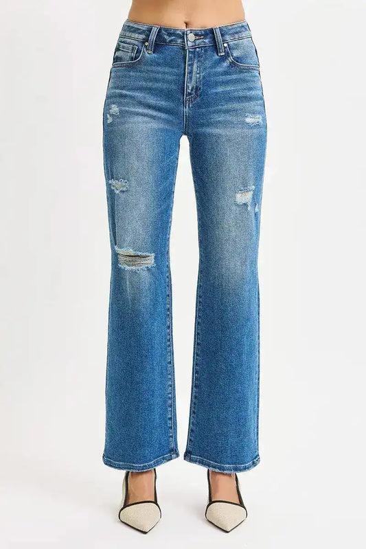 RISEN Full Size High Rise Ankle Straight Front Body Distressed Jeans Plus Size - Sleekdenim.com