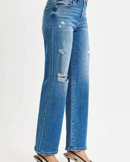 RISEN Full Size High Rise Ankle Straight Front Body Distressed Jeans Plus Size - Sleekdenim.com