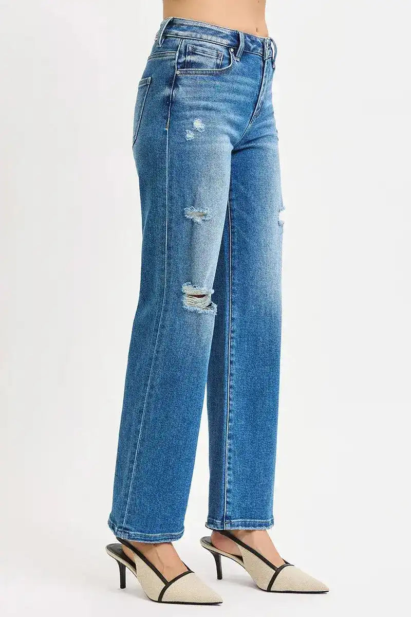 RISEN Full Size High Rise Ankle Straight Front Body Distressed Jeans Plus Size - Sleekdenim.com
