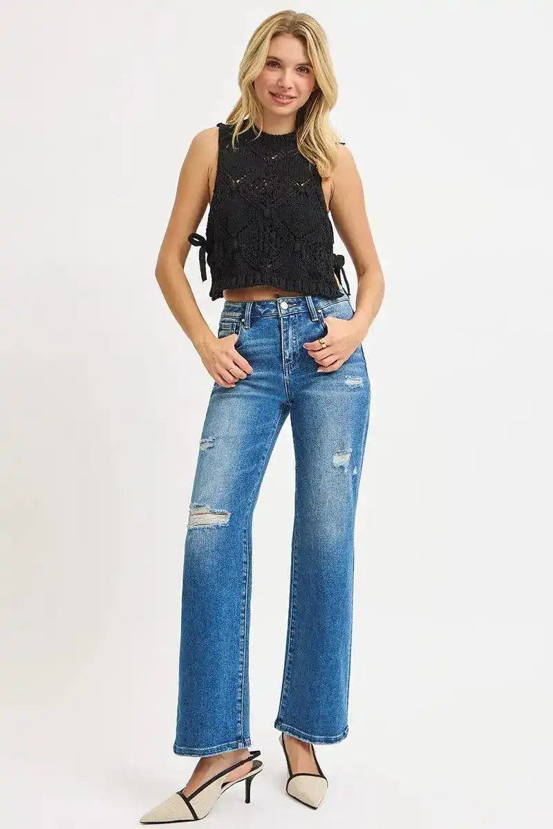RISEN Full Size High Rise Ankle Straight Front Body Distressed Jeans Plus Size - Sleekdenim.com