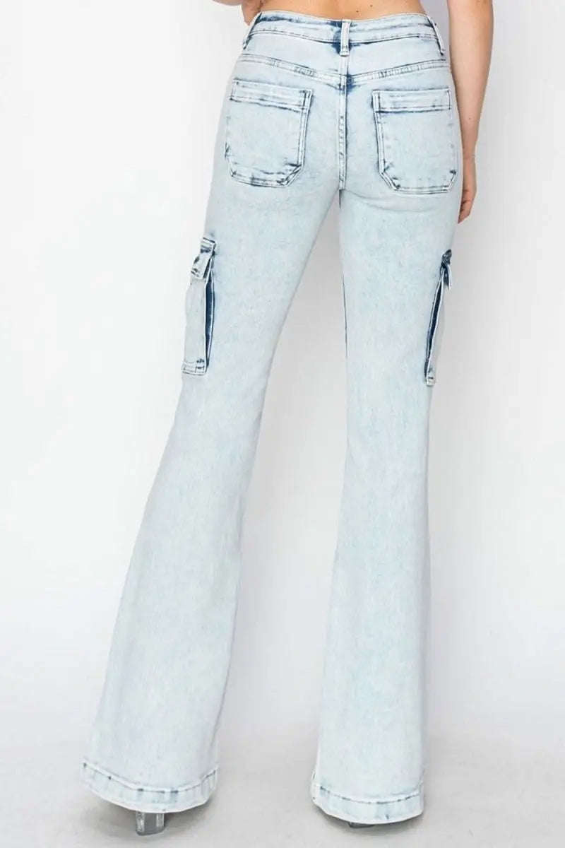 RISEN Full Size High Rise Cargo Flare Jeans - Sleekdenim.com