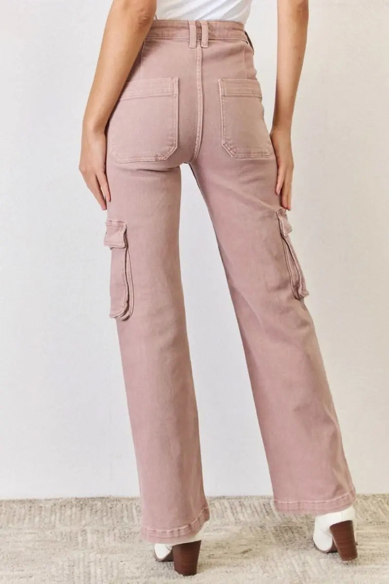 RISEN Full Size High Rise Cargo Wide Leg Jeans - Sleekdenim.com