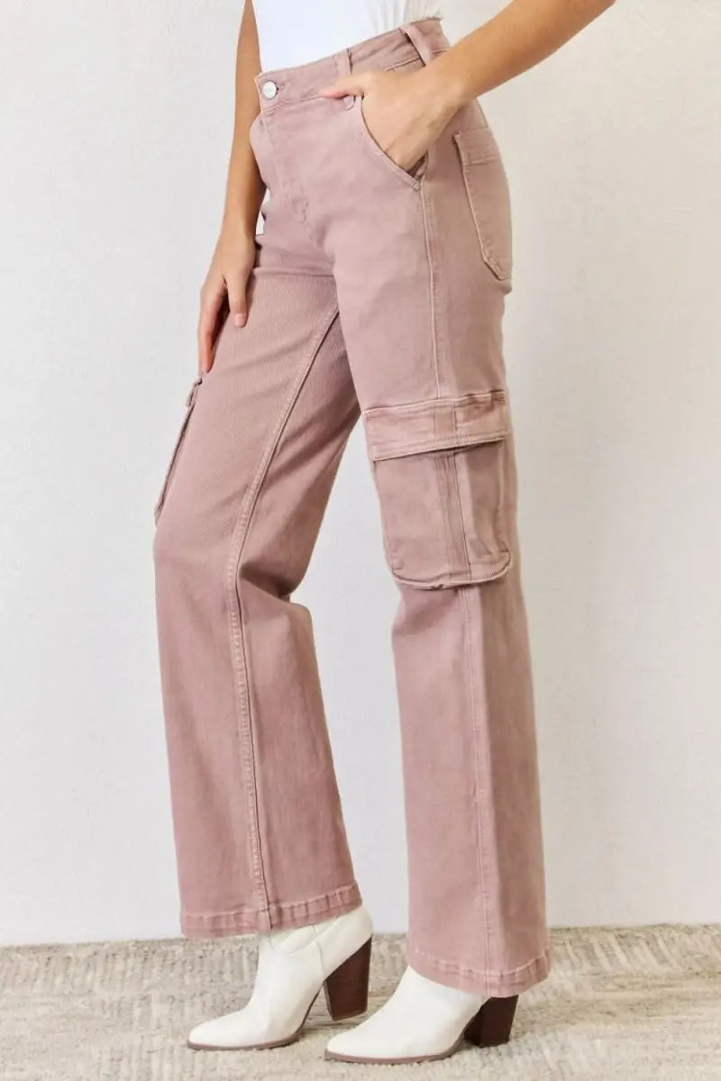 RISEN Full Size High Rise Cargo Wide Leg Jeans - Sleekdenim.com