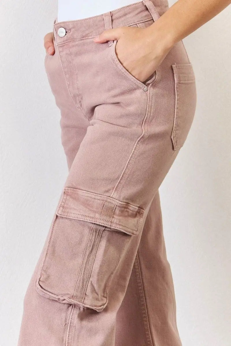 RISEN Full Size High Rise Cargo Wide Leg Jeans - Sleekdenim.com