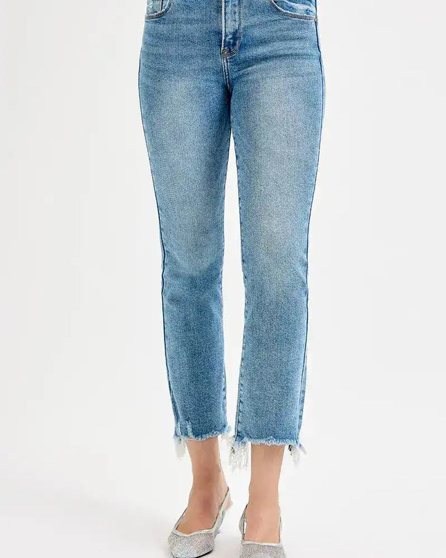 RISEN Full Size High Rise Crop Straight Slim Jeans Plus Size - Sleekdenim.com