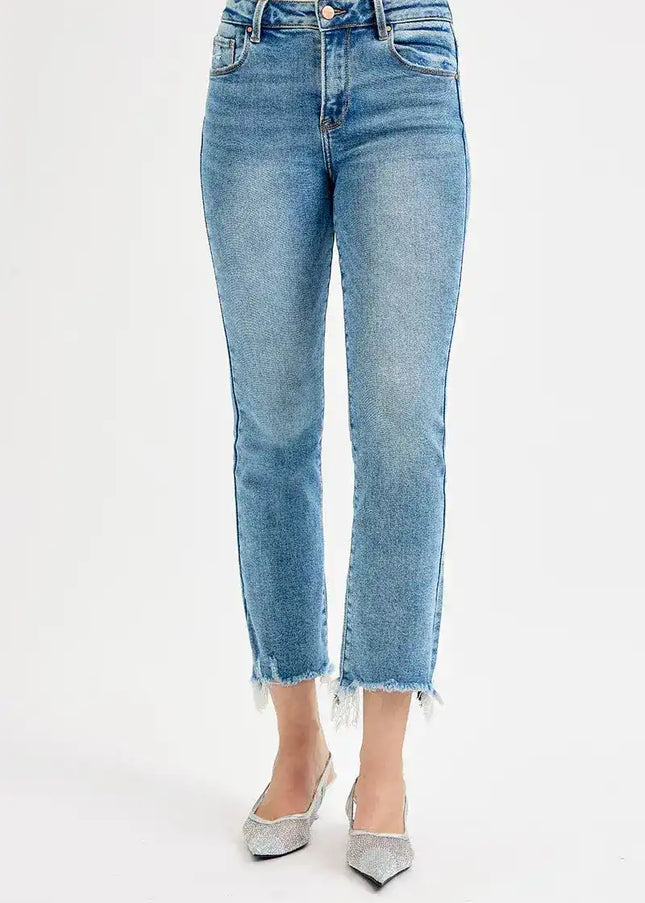 RISEN Full Size High Rise Crop Straight Slim Jeans Plus Size - Sleekdenim.com