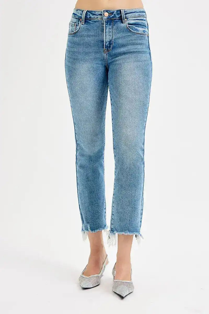 RISEN Full Size High Rise Crop Straight Slim Jeans Plus Size