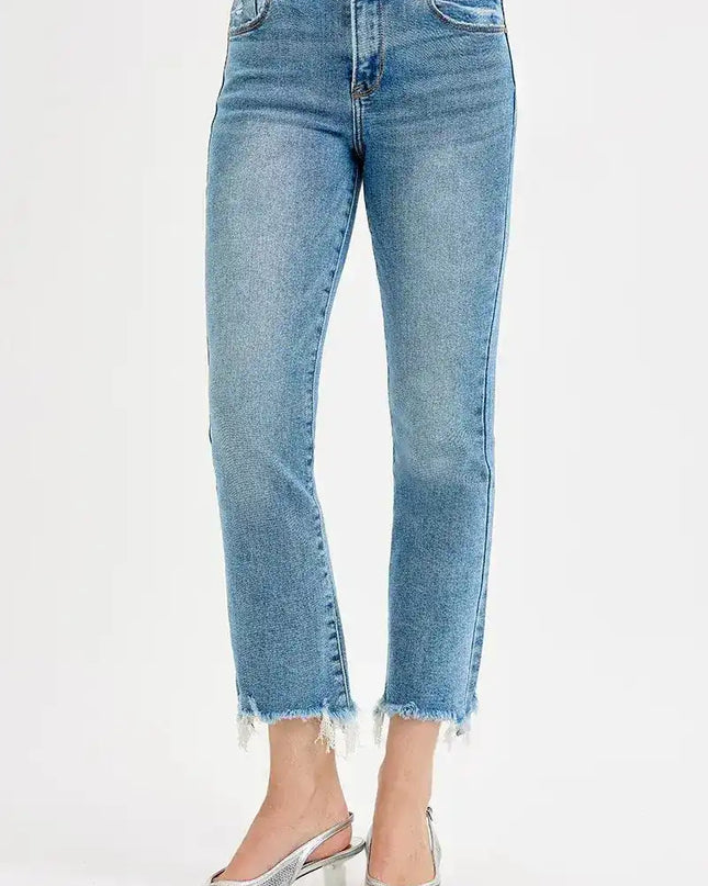 RISEN Full Size High Rise Crop Straight Slim Jeans Plus Size - Sleekdenim.com
