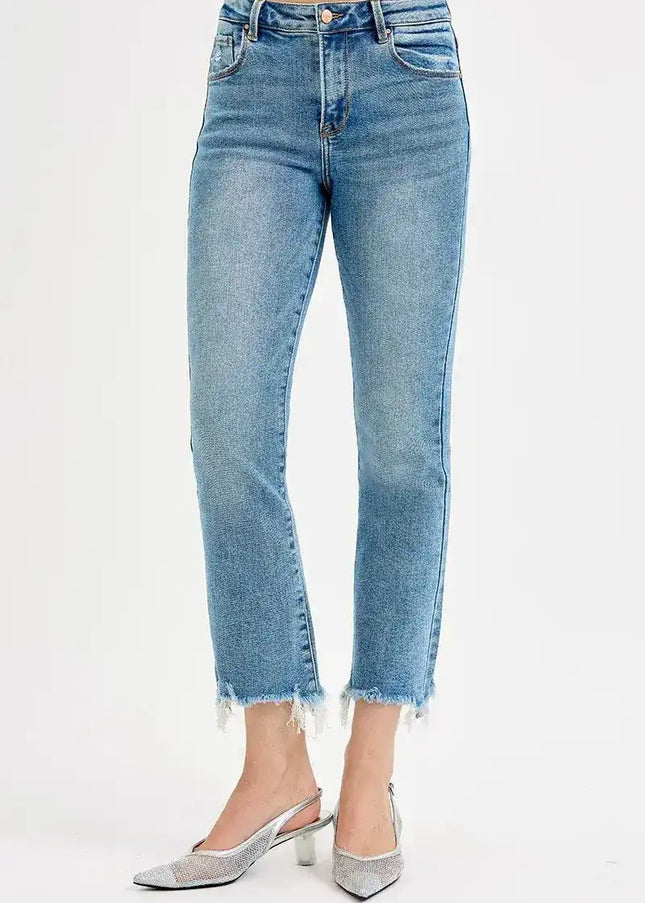 RISEN Full Size High Rise Crop Straight Slim Jeans Plus Size - Sleekdenim.com