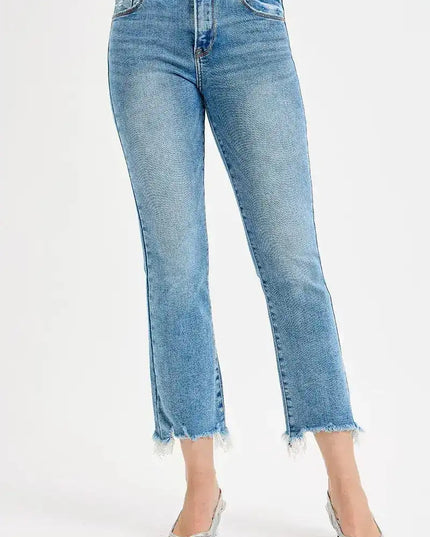 RISEN Full Size High Rise Crop Straight Slim Jeans Plus Size - Sleekdenim.com