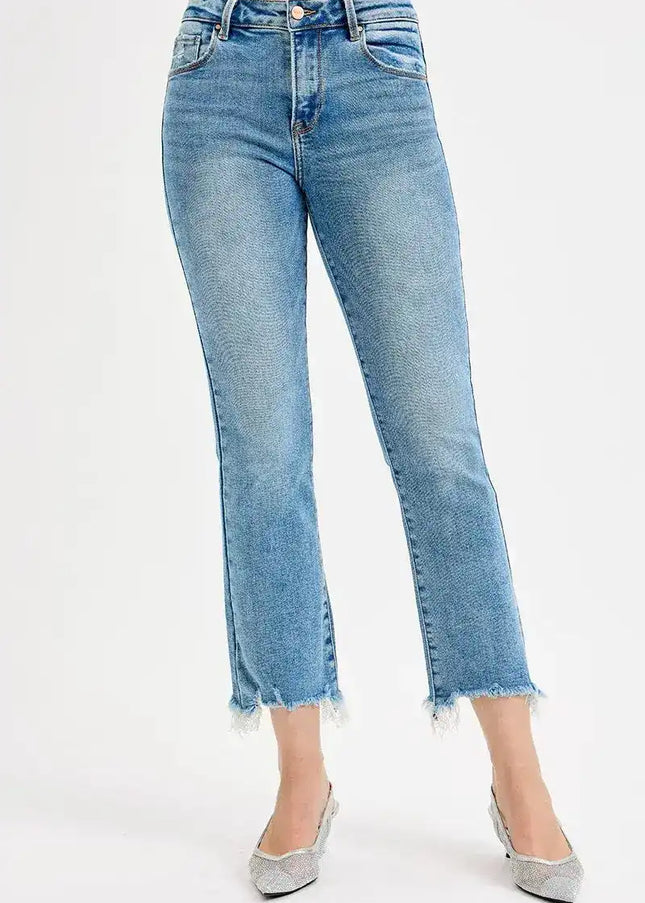 RISEN Full Size High Rise Crop Straight Slim Jeans Plus Size - Sleekdenim.com